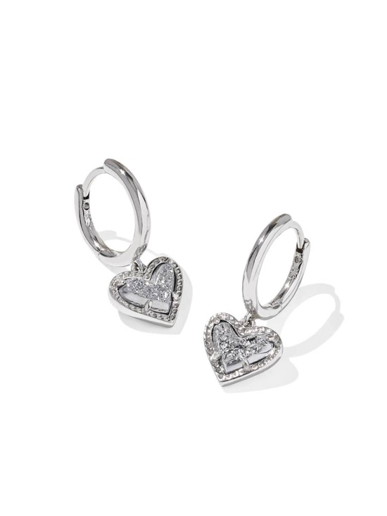 Kendra Scott Jewelry - Kendra Scott Ari Heart Silver Huggie Earrings in Platinum Drusy
